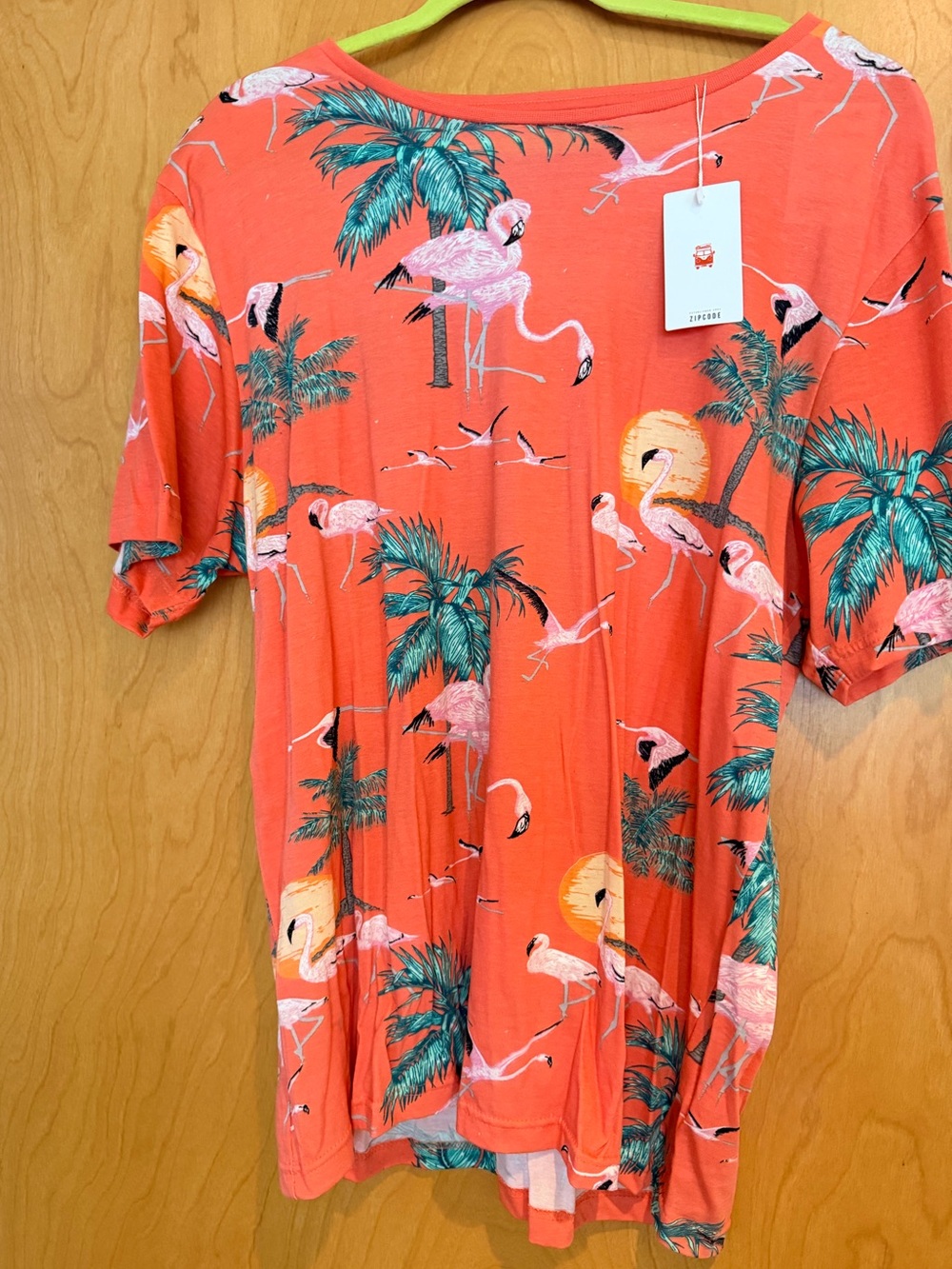 Zipcode Design Unisex Coral Flamingo Palm Short Sleeve Tee XL